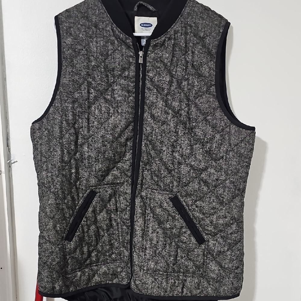 Old Navy Rib Collared Herringbone Gray Quilted Vest XL TG